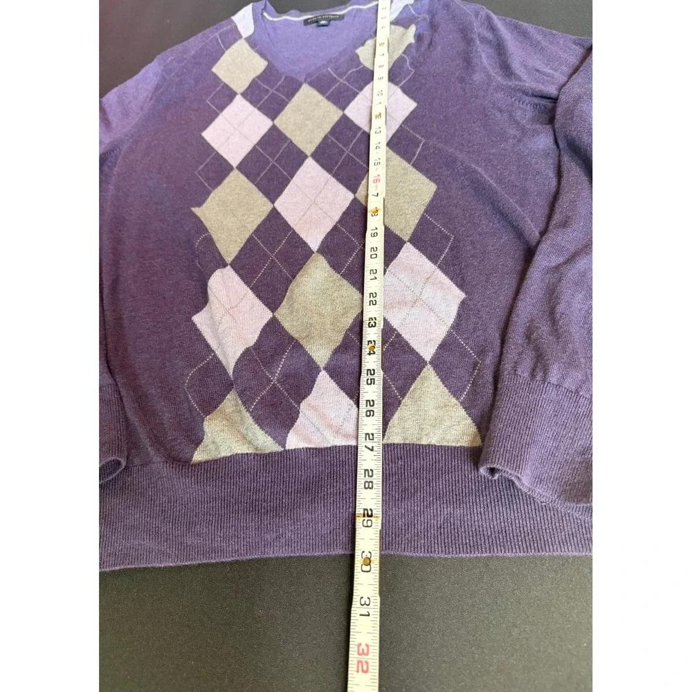 Banana Republic Men Purple Argyle Silk Cashmere Blend Sweater XL Y2K Preppy Golf